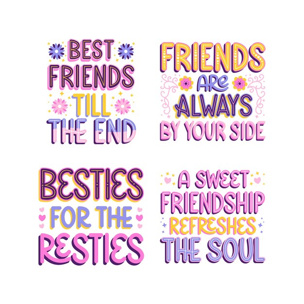 Colorful lettering best friends stickers set