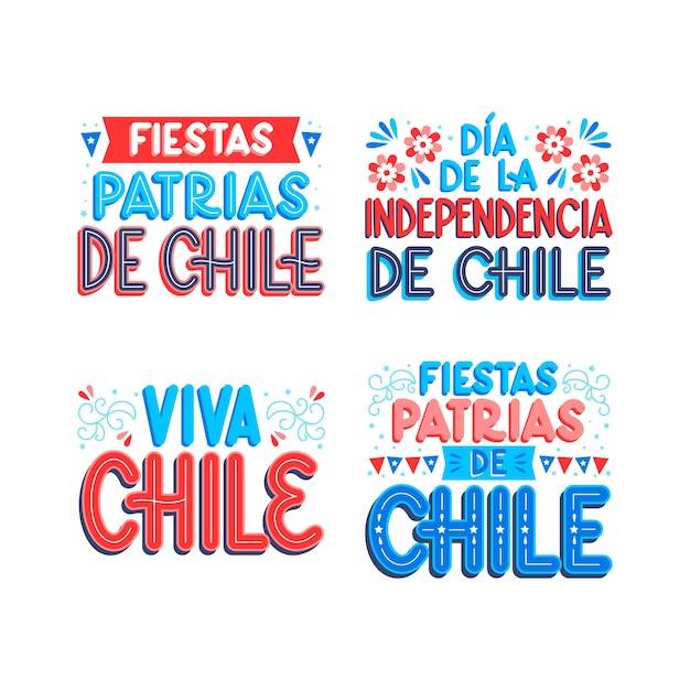 Colorful lettering chilean fiestas patrias set