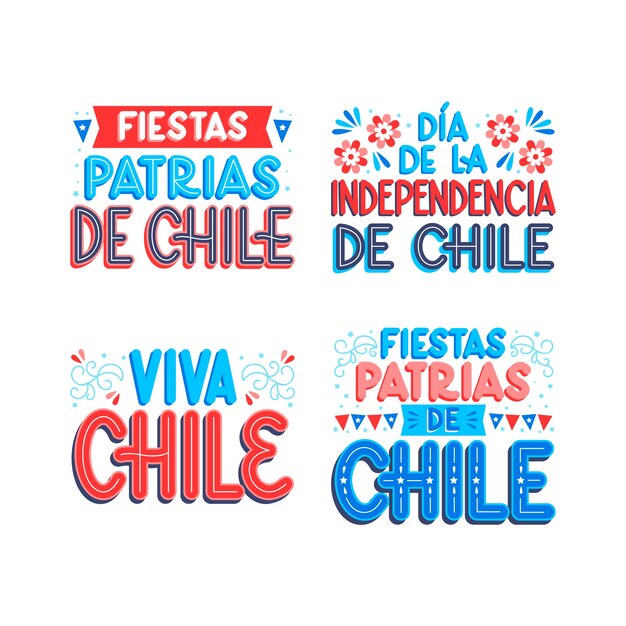 Colorful lettering chilean fiestas patrias set