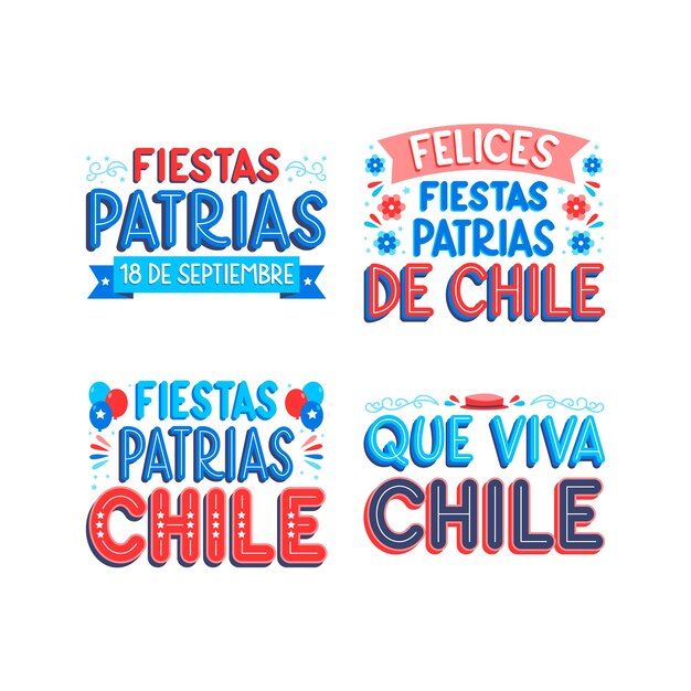 Colorful lettering chilean fiestas patrias set