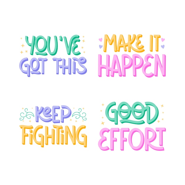 Free vector colorful lettering encouraging phrases set