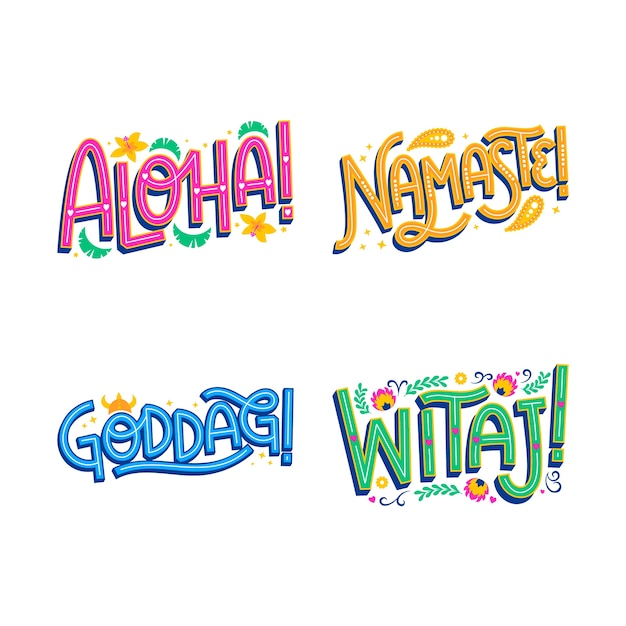 Colorful lettering greeting sticker set