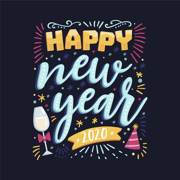 Colorful lettering happy new year 2020