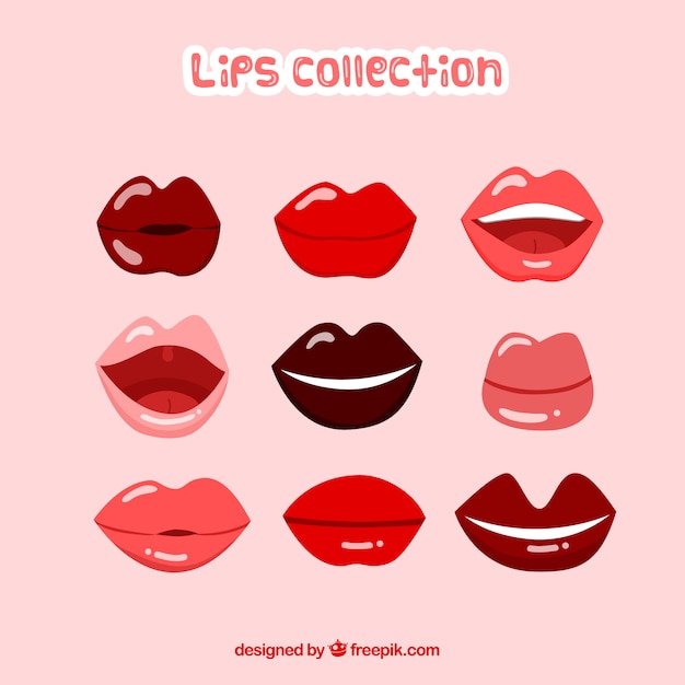 Free vector colorful lips collection with flat design