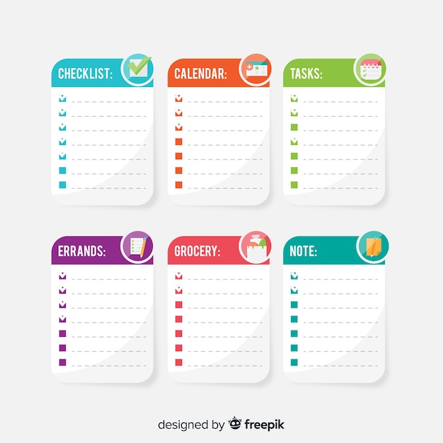 Free vector colorful to do list collection with flat design