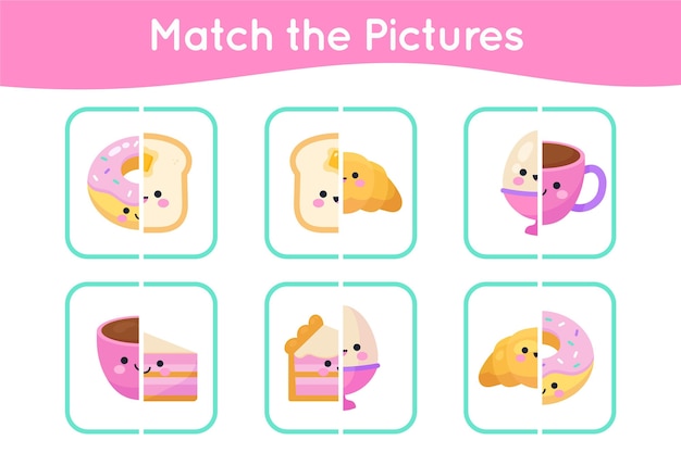 Free Vector colorful match game with cute elements set