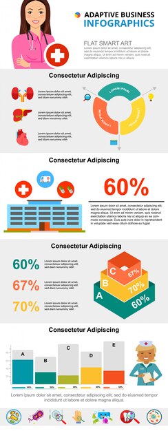 Colorful medicine or healthcare infographic charts set