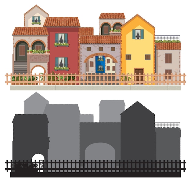 Free Vector colorful mediterranean building illustration