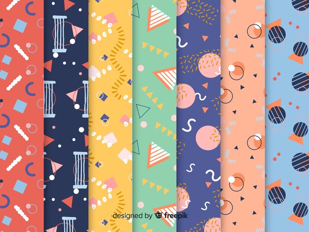 Colorful memphis pattern collection