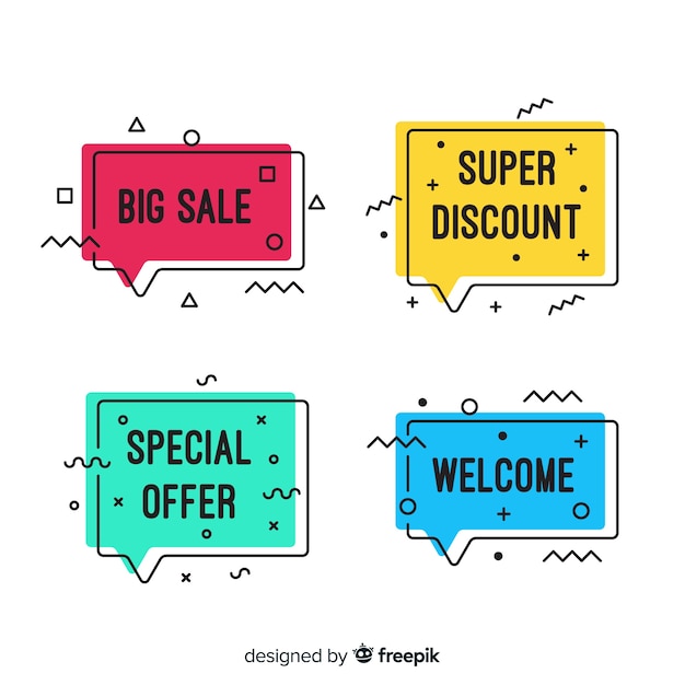 Free vector colorful memphis style sale banner set