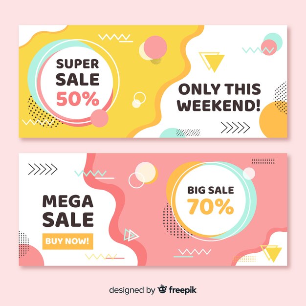 Colorful memphis style sale banner set