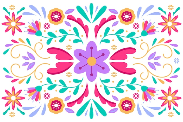 Free Vector colorful mexican background with flowers and leaves