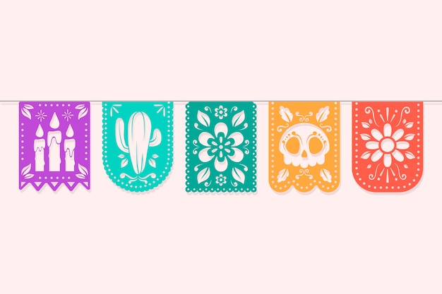 Free vector colorful mexican bunting collection theme