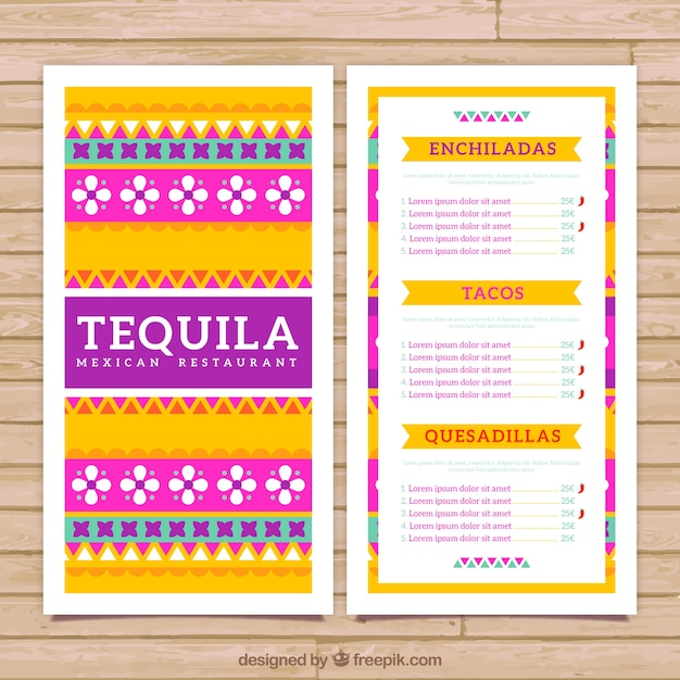 Colorful mexican menu template with ethnic ornaments