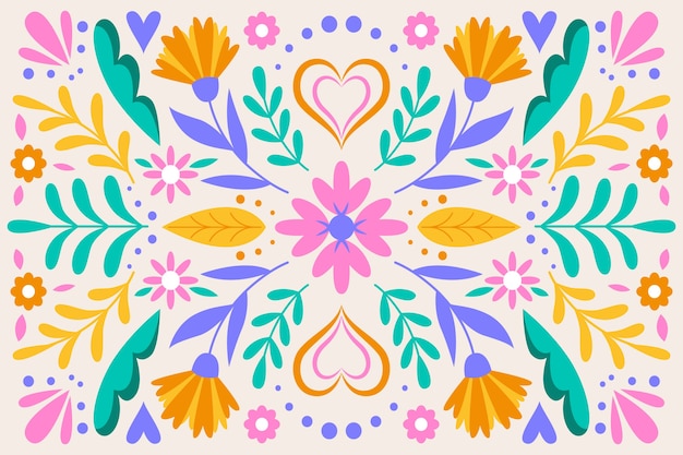 Colorful mexican wallpaper with flowers and leaves