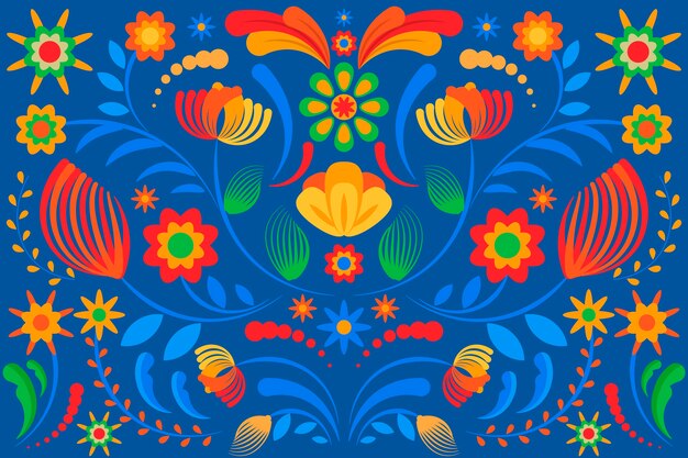 Colorful mexican wallpaper with many details