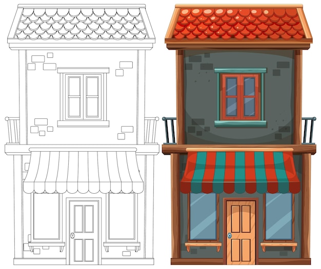 Free Vector colorful and monochrome building illustration