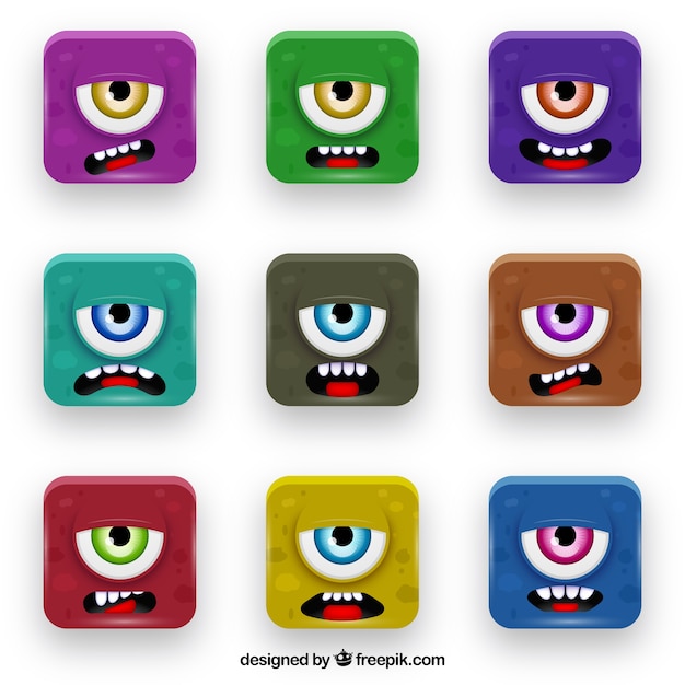 Free Vector colorful monster buttons