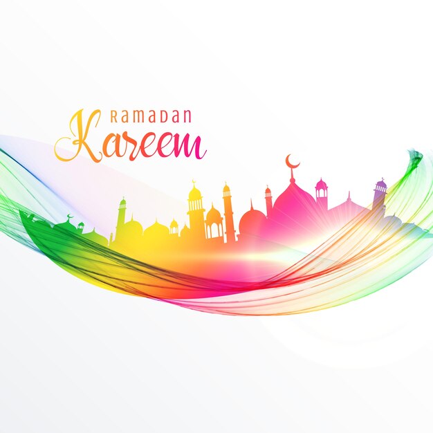 Colorful mosque design with wave for ramadan kareem season