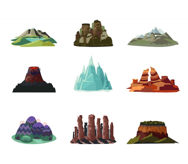 Colorful Mountains Icons Set