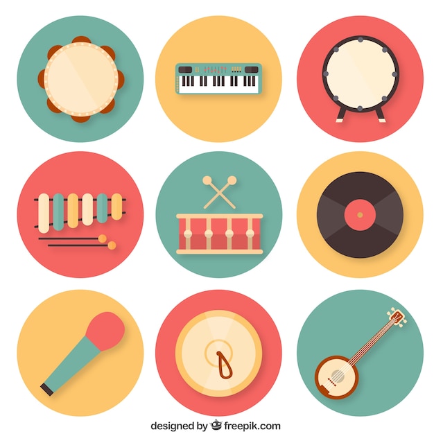 Free vector colorful music instruments collection