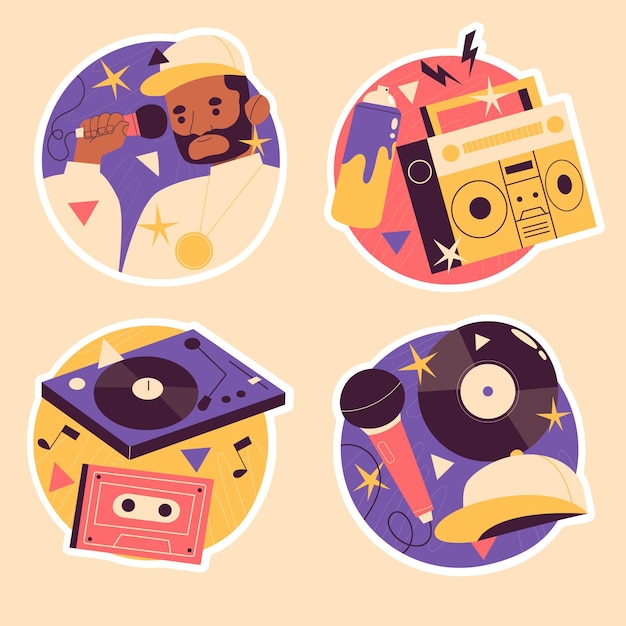 Colorful naive hip hop stickers