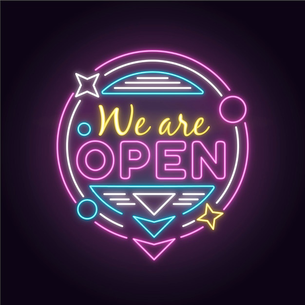 Colorful neon 'we are open' sign