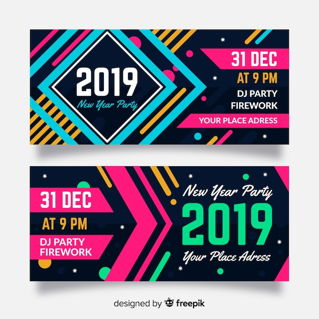 Free Vector colorful new year banners with abstract design