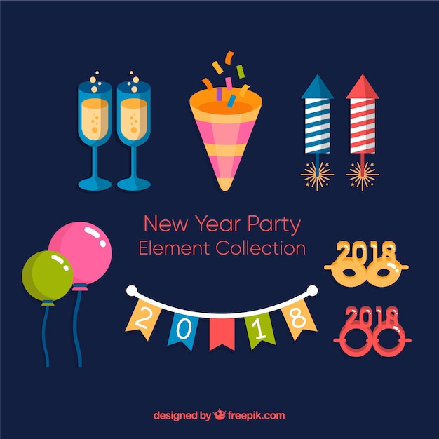 Free Vector colorful new year party element collection