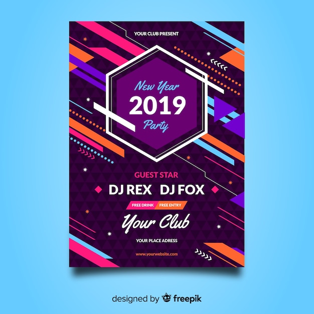 Colorful new year party poster with abstract design