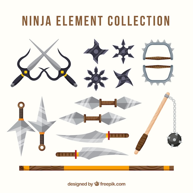 Colorful ninja element collection with flat design