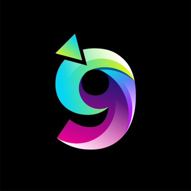 Free vector a colorful number 9 logo with a black background.