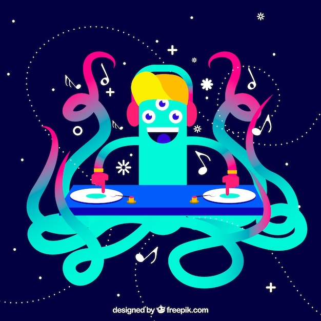 Colorful octopus dj background