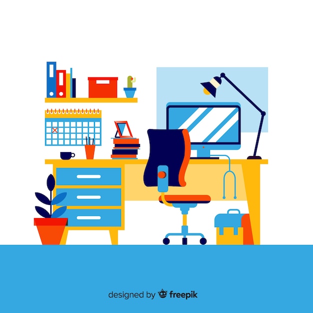 Free Vector colorful office desk with flat design