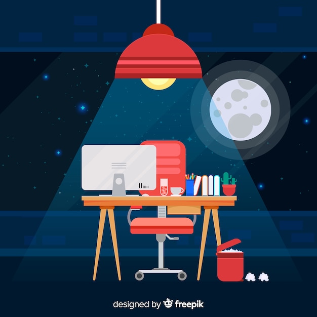 Free vector colorful office desk with flat design