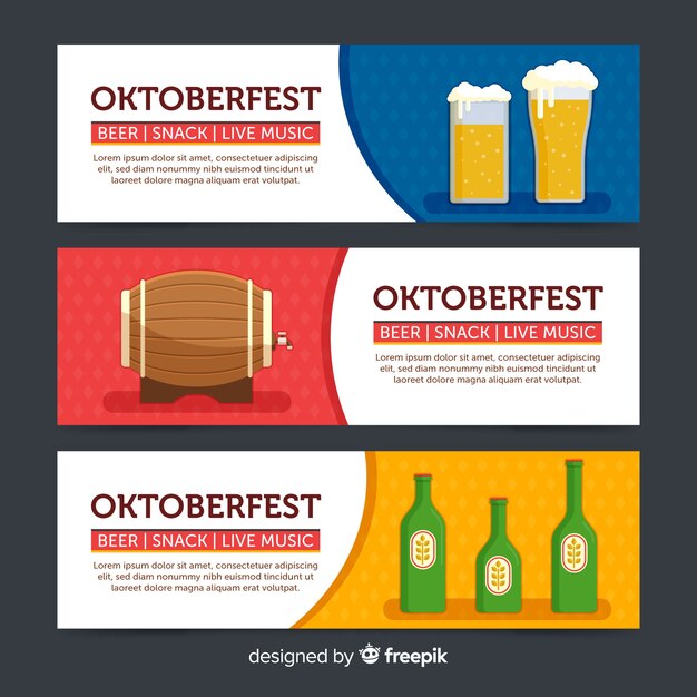 Colorful oktoberfest banners with flat design