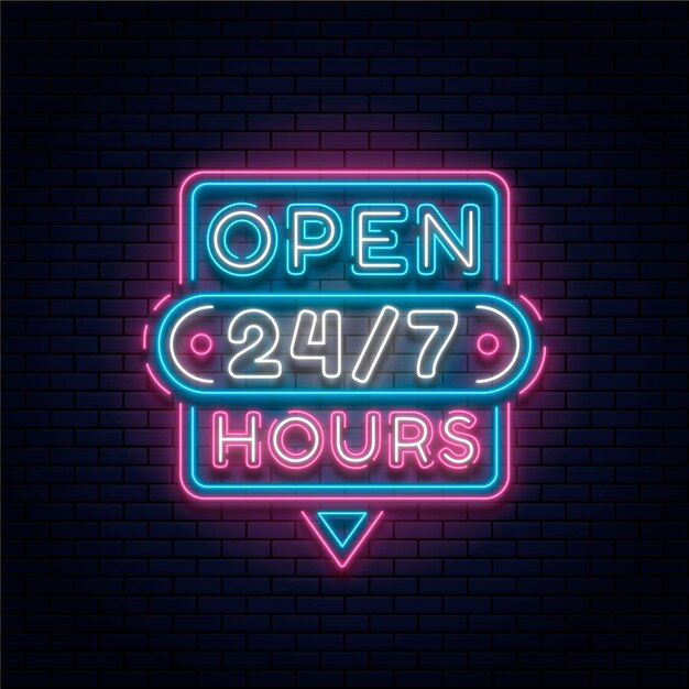 Colorful open 24 hours neon sign