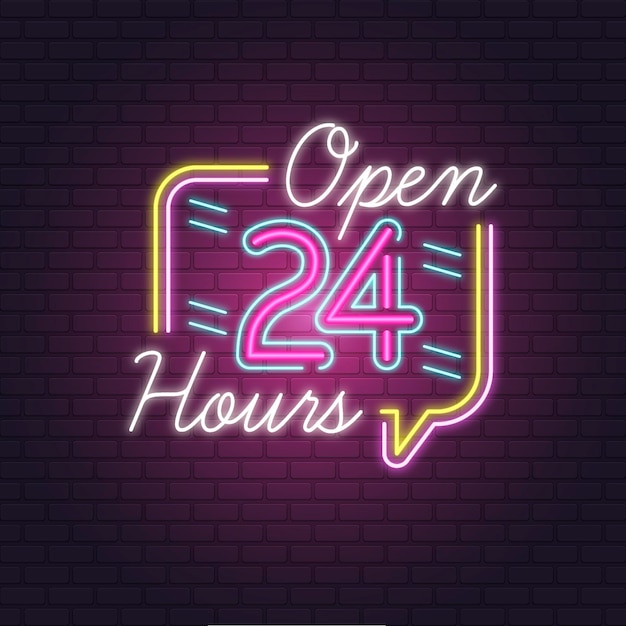 Colorful open 24 hours neon sign