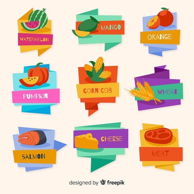 Free Vector colorful organic food label collection