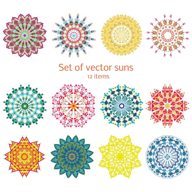 Free vector colorful ornamental decorative summer suns set