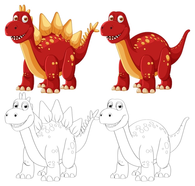 Free Vector colorful and outline dinosaur illustrations