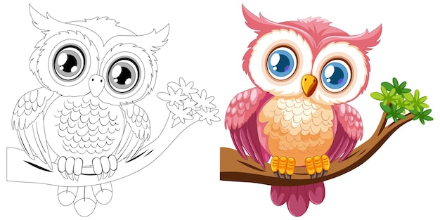 Free Vector colorful owl illustration before and after