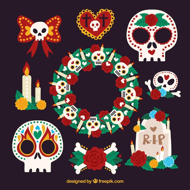 Free Vector colorful pack of funny mexican elements