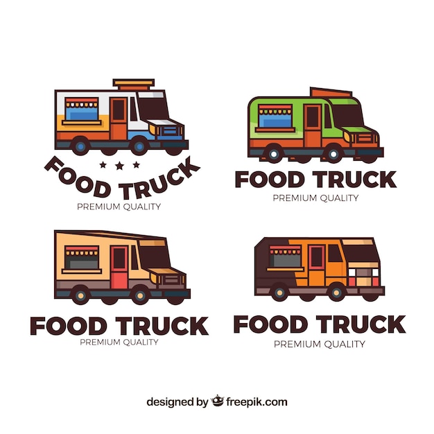 Colorful pack of hand drawn food truck logos