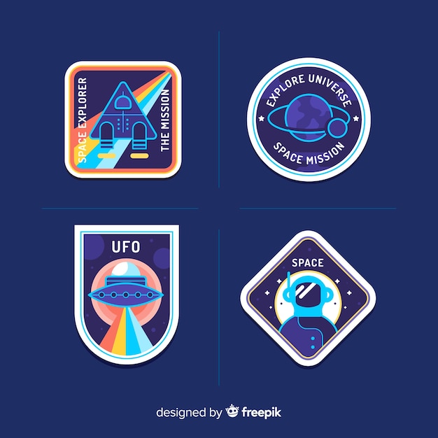 Free Vector colorful pack of modern space stickers