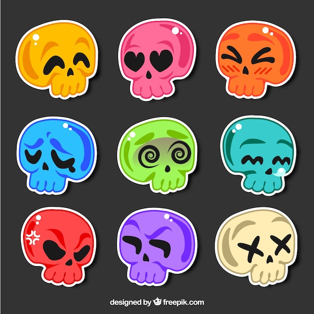 Free vector colorful pack of skulls stickers