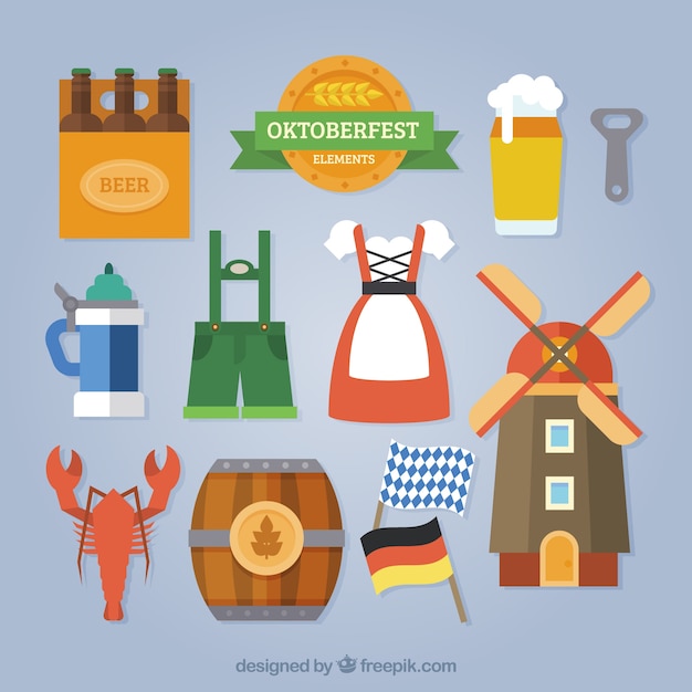 Free Vector colorful pack of traditional german elements