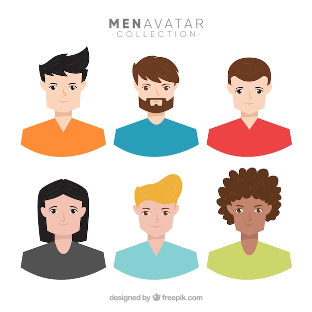 Free Vector colorful pack of young men avatars