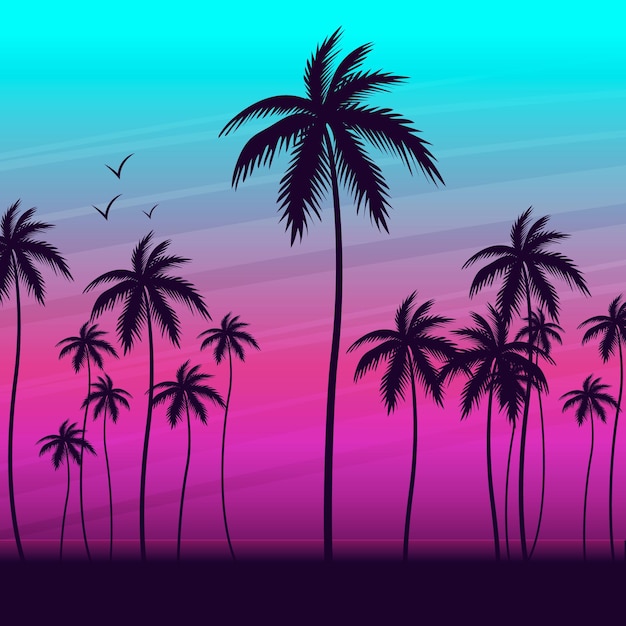 Free Vector colorful palm silhouettes background