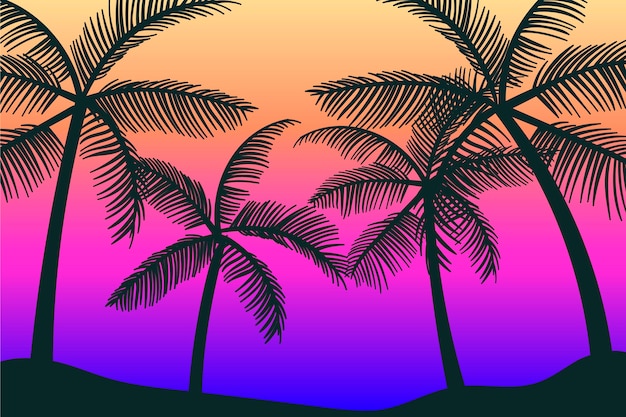 Free vector colorful palm silhouettes background